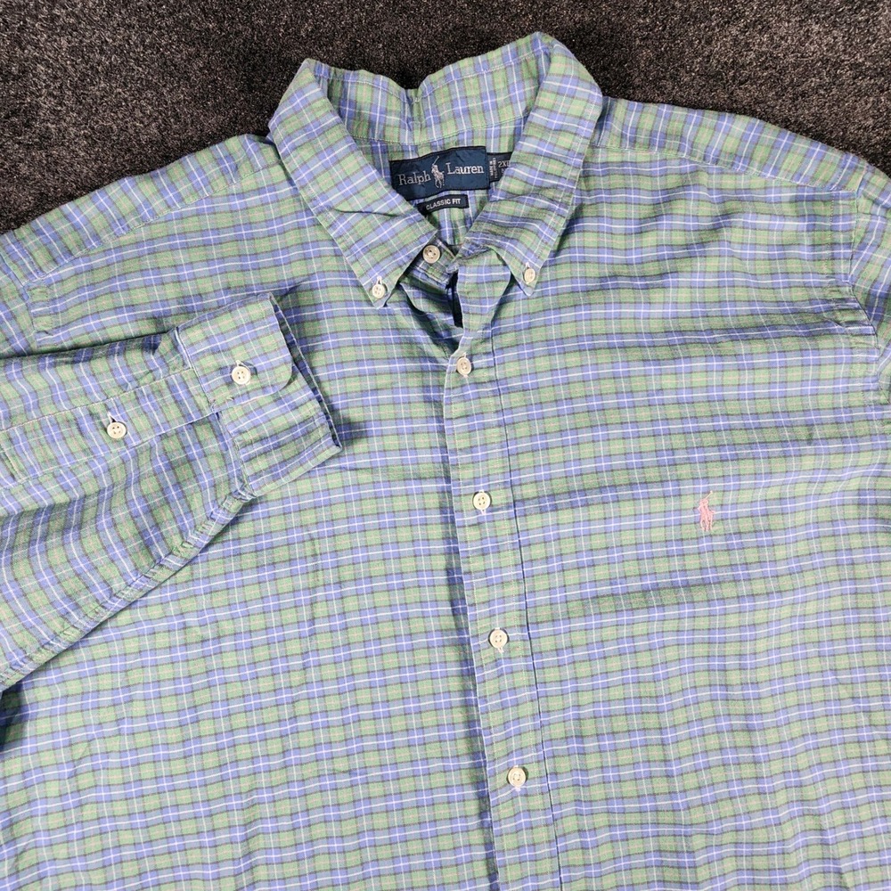 Ralph Lauren Mens 2XB Big Classic Fit Plaid Button Down Shirt Green‎ Blue Pink
